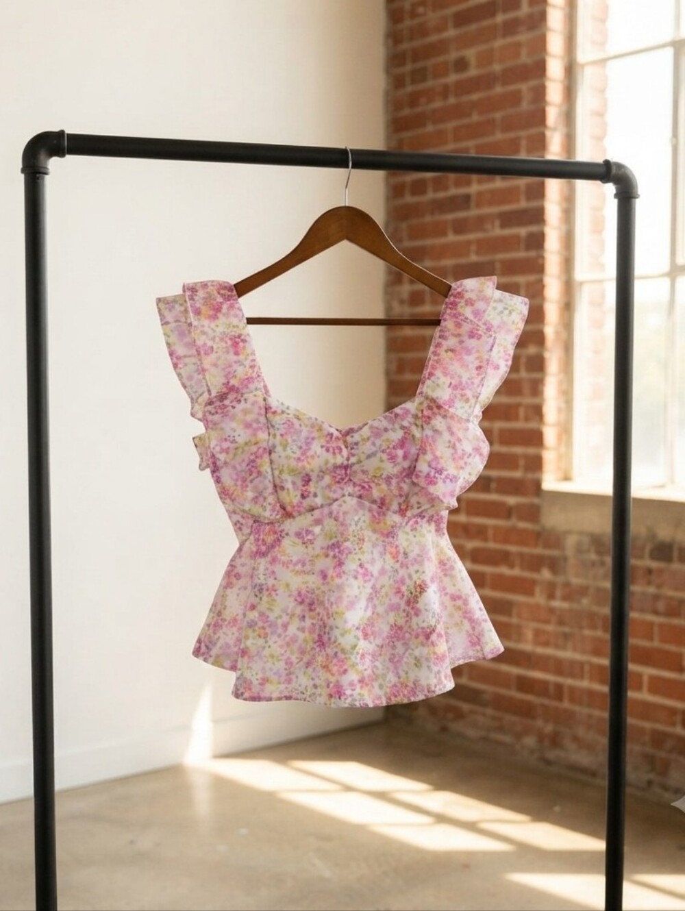 Wildfox Floral Ruffle Peplum Top - Pink Size Small